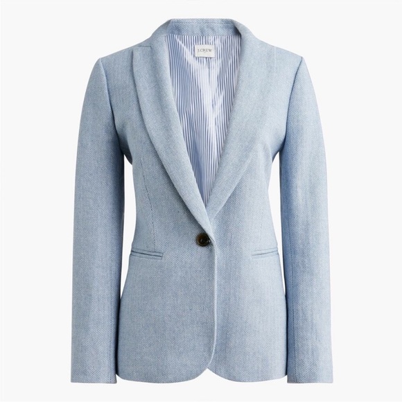 New J. Crew Herringbone one button blue blazer sz 6 - Picture 2 of 14